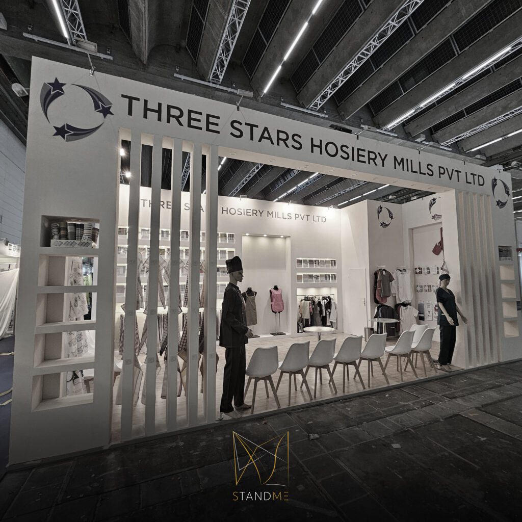 Custom-designed exhibition stand by StandMe showcasing creativity and attention to detail in brand visibility solutions.